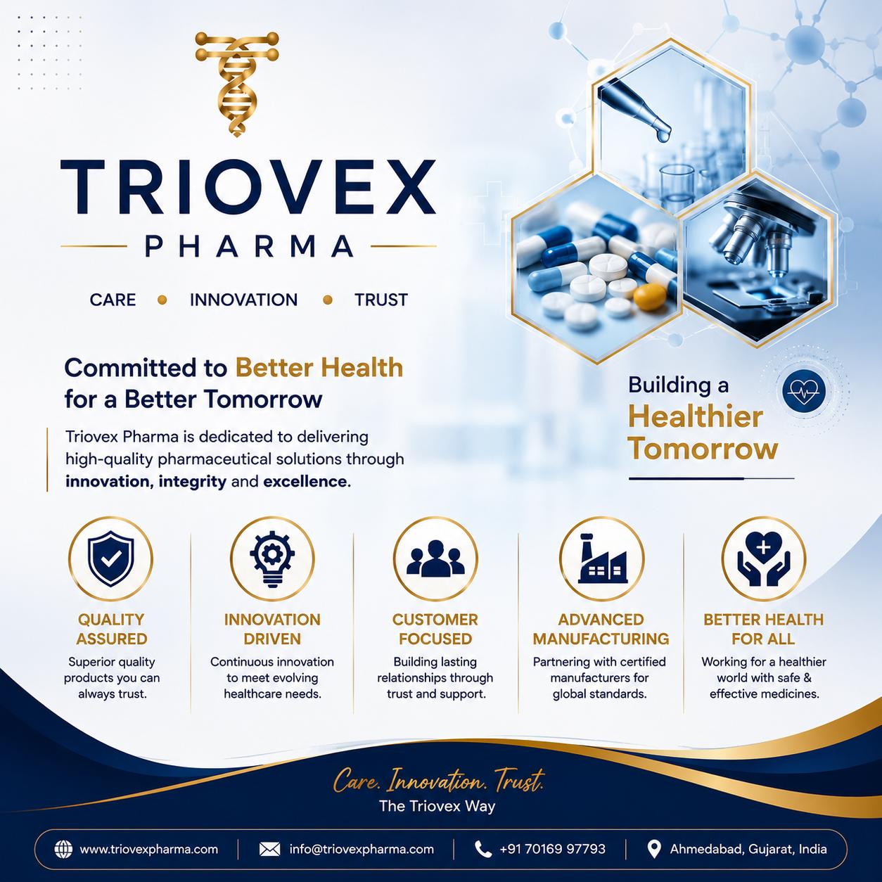 Triovex Pharma Ahmedabad banner — committed to better health for a better tomorrow