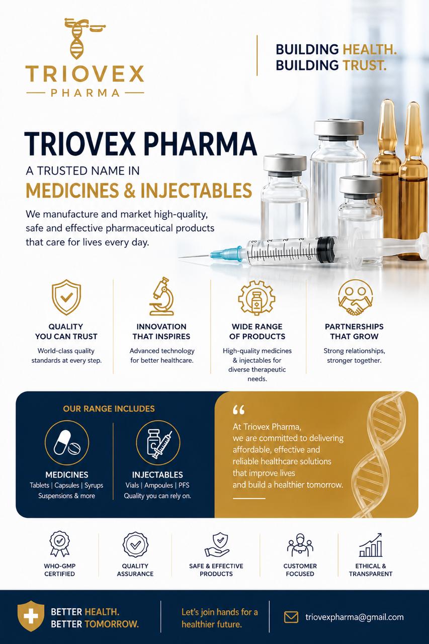 Triovex Pharma brochure — trusted name in medicines and injectables from Ahmedabad